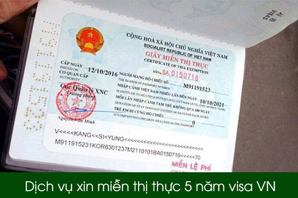 Dịch vụ xin miễn thị thực visa Việt Nam 5 năm Hồ Chí Minh
